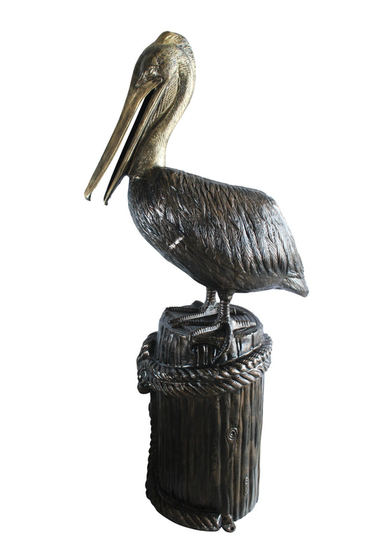 NIFAO Giant Aluminum Pelican Statue with Rope Dock Base – 78" Tall Nautical Sculpture for Coastal, Patio & Marine Décor - 40" x 33" x 78"H