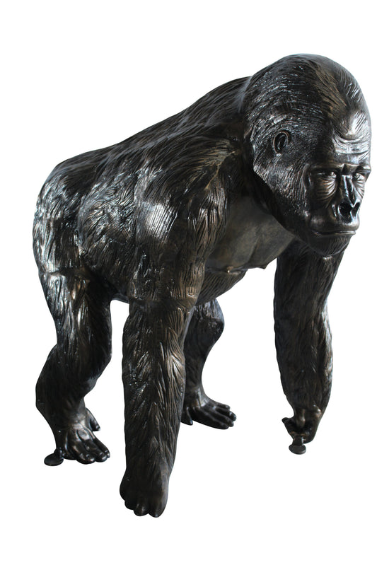 NIFAO Giant Aluminum Gorilla Statue – Walking Gorilla Sculpture with Intricate Fur Detailing for Wildlife & Garden Décor - 43" x 36" x 49"H