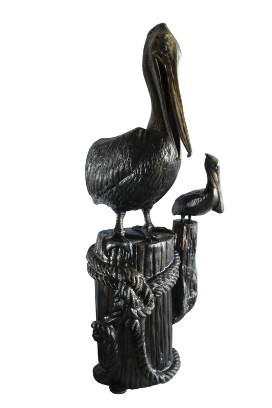 Giant Aluminum Mama Pelican with Baby Pelican Statue on Post 40" x 33" x 78"H