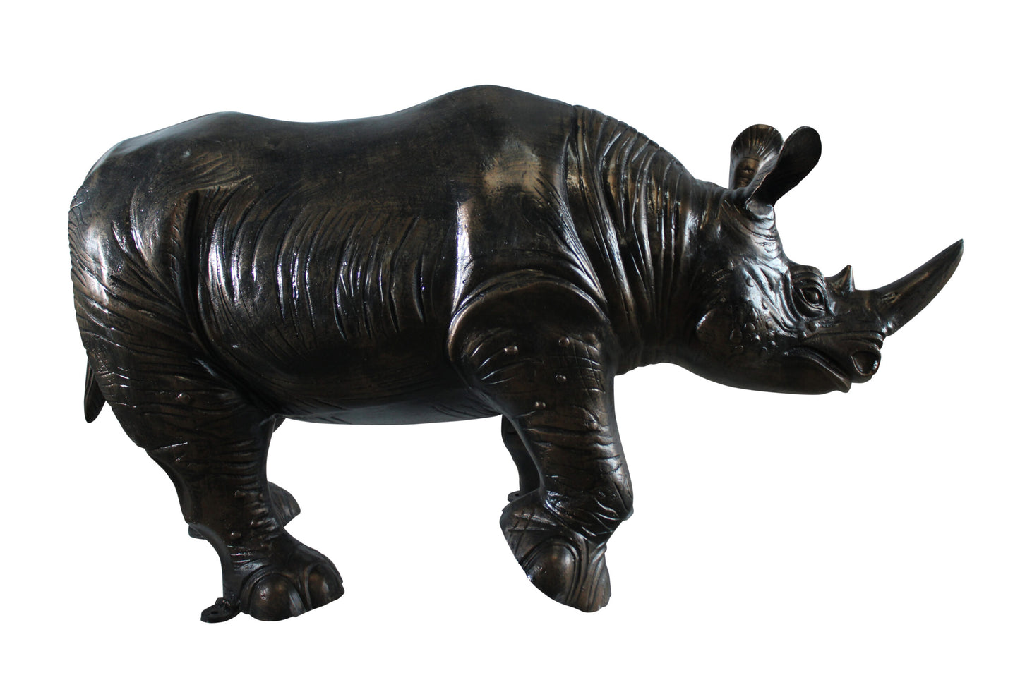 Giant Aluminum Rhinoceros Statue with Detailed Armor Texture 60" x 17" x 35"H