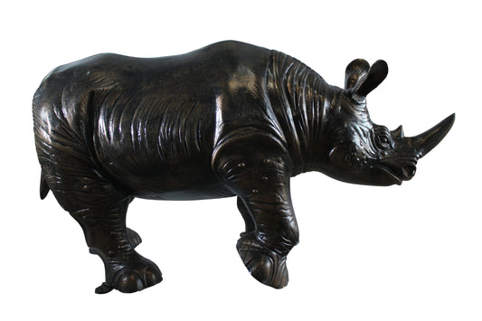 NIFAO Giant Aluminum Rhinoceros Statue with Sculpted Armor Texture – Indoor & Outdoor Decorative Sculpture – 60" x 17" x 35"