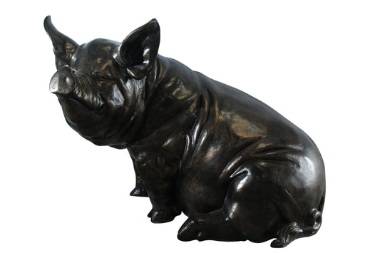 NIFAO Large Sitting Pig Aluminum Statue with Realistic Detailing – Indoor & Outdoor Decorative Sculpture – 43" x 27" x 35"