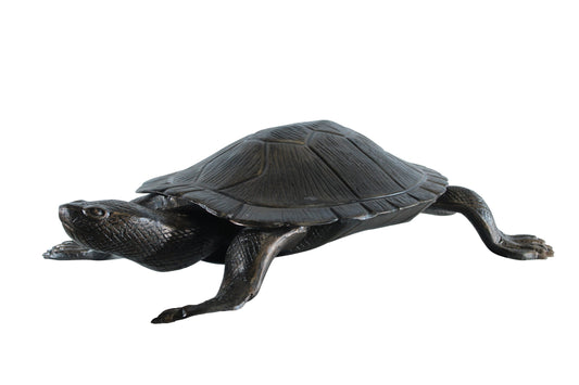 NIFAO Aluminum Cooter Turtle Statue - Realistic Crawling Pose Bronze Finish Sculpture for Garden, Pond, or Indoor Decor - 38" x 26" x 8"