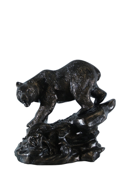 Aluminum Bear Catching Fish Statue with River Rock Detail 25" x 15" x 22"H