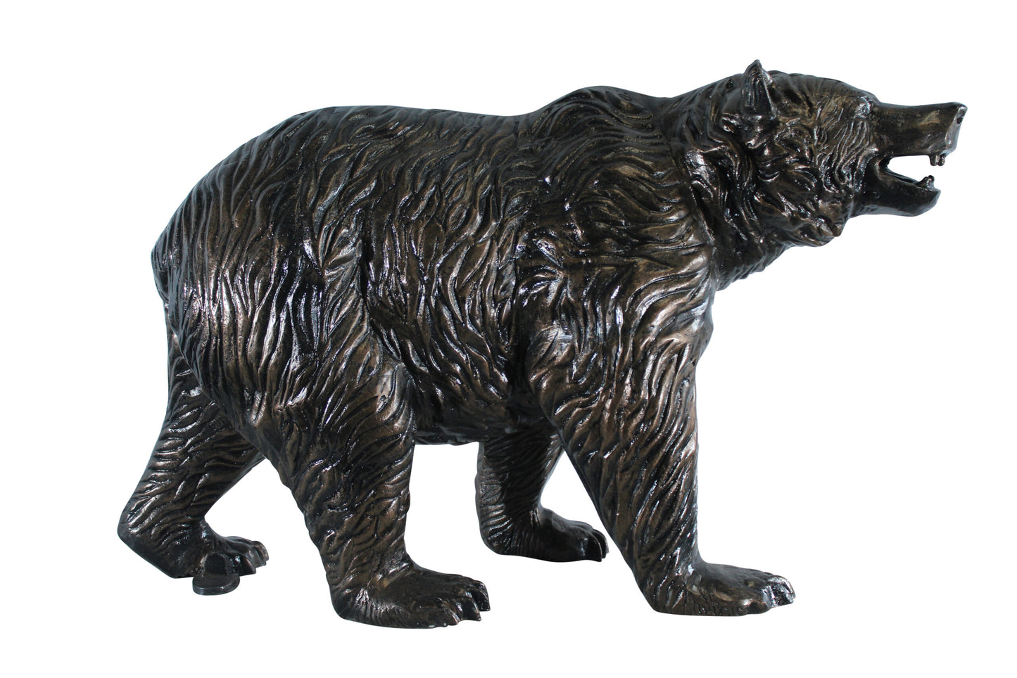 Aluminum Bear Statue with Open Mouth and Textured Fur Finish 42" x 14" x 23"H