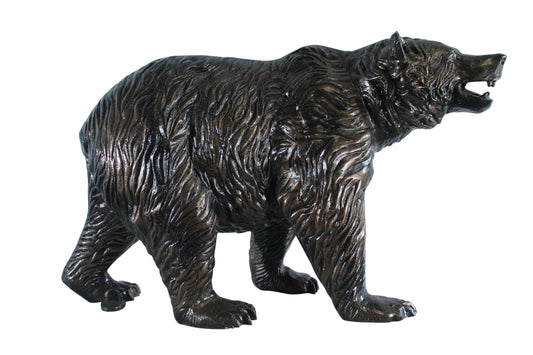 Nifao Aluminum Bear Statue with Open Mouth and Textured Fur Finish - Realistic Wildlife Sculpture for Cabins, Lodges, and Rustic Decor - 42" x 14" x 23"H