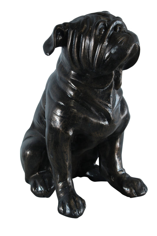 Nifao Aluminum Bulldog Statue with Sitting Pose and Wrinkled Detailing - Bronze-Style Pet Lover Sculpture for Indoor & Outdoor Décor - 21" x 11" x 23"H