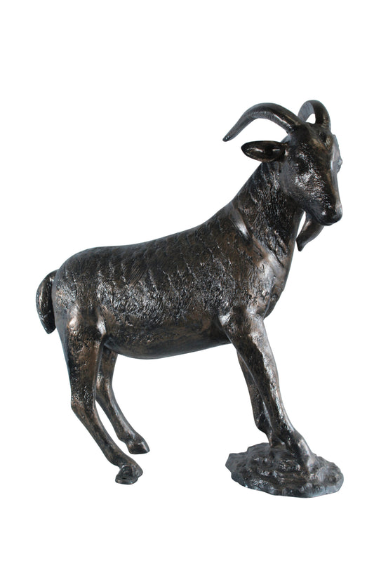 Nifao Aluminum Goat Statue with Curved Horns - Bronze-Style Farmhouse & Rustic Decor - 35" x 15" x 39"H