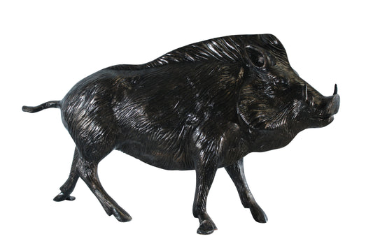 Nifao Aluminum Wild Boar Statue with Textured Fur and Powerful Stance - Rustic Razorback Animal Decor - 46" x 12" x 30"H