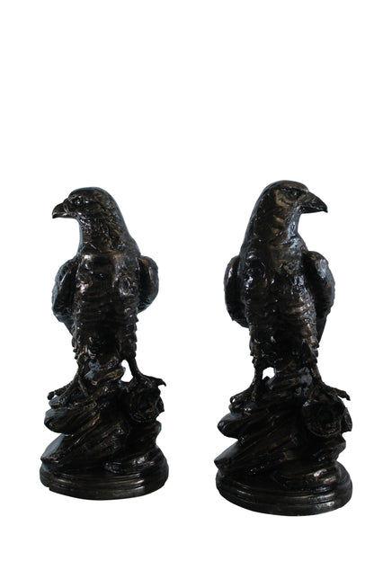 Pair of Aluminum Eagle Statues Majestic Bird Sculptures 20" x 12" x 14"H