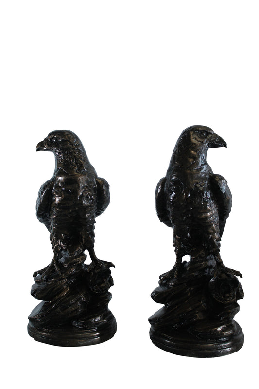 Pair of Aluminum Eagle Statues Majestic Bird Sculptures 20" x 12" x 14"H