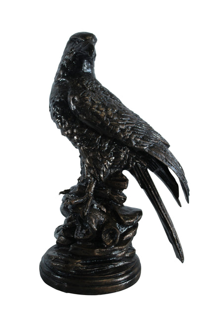 Aluminum Eagle Statue on Tree Stump with Natural Finish 20" x 12" x 14"H