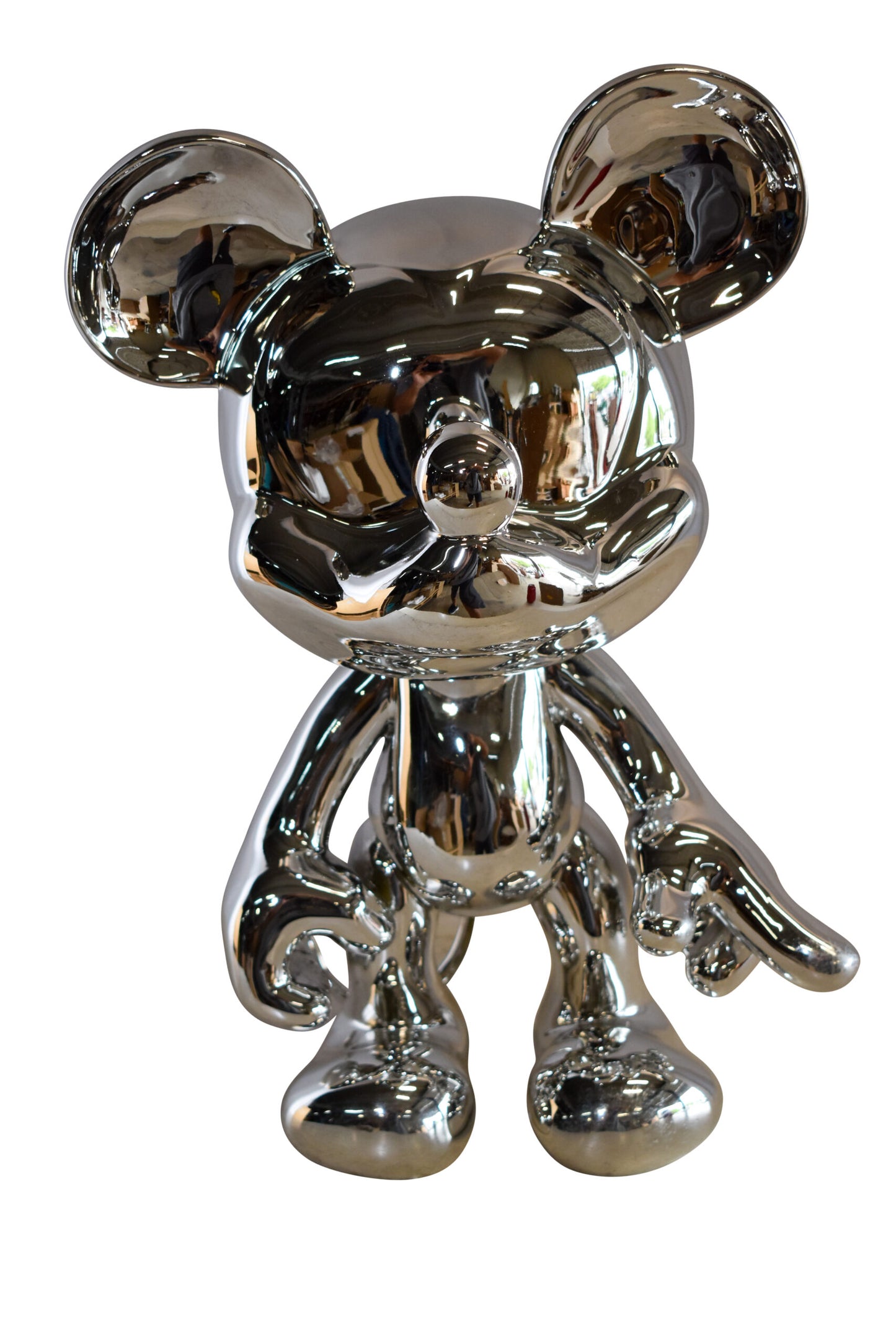 Contemporary Silver Chrome Mickey Mouse Resin Statue 12" x 9" x 16"H