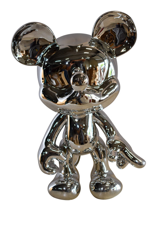 Contemporary Silver Chrome Mickey Mouse Resin Statue 12" x 9" x 16"H