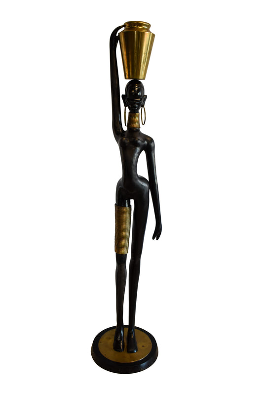 Lifesized Ndebele African Woman with A Jug on Head Bronze Statue  14 x 14 x 63 H