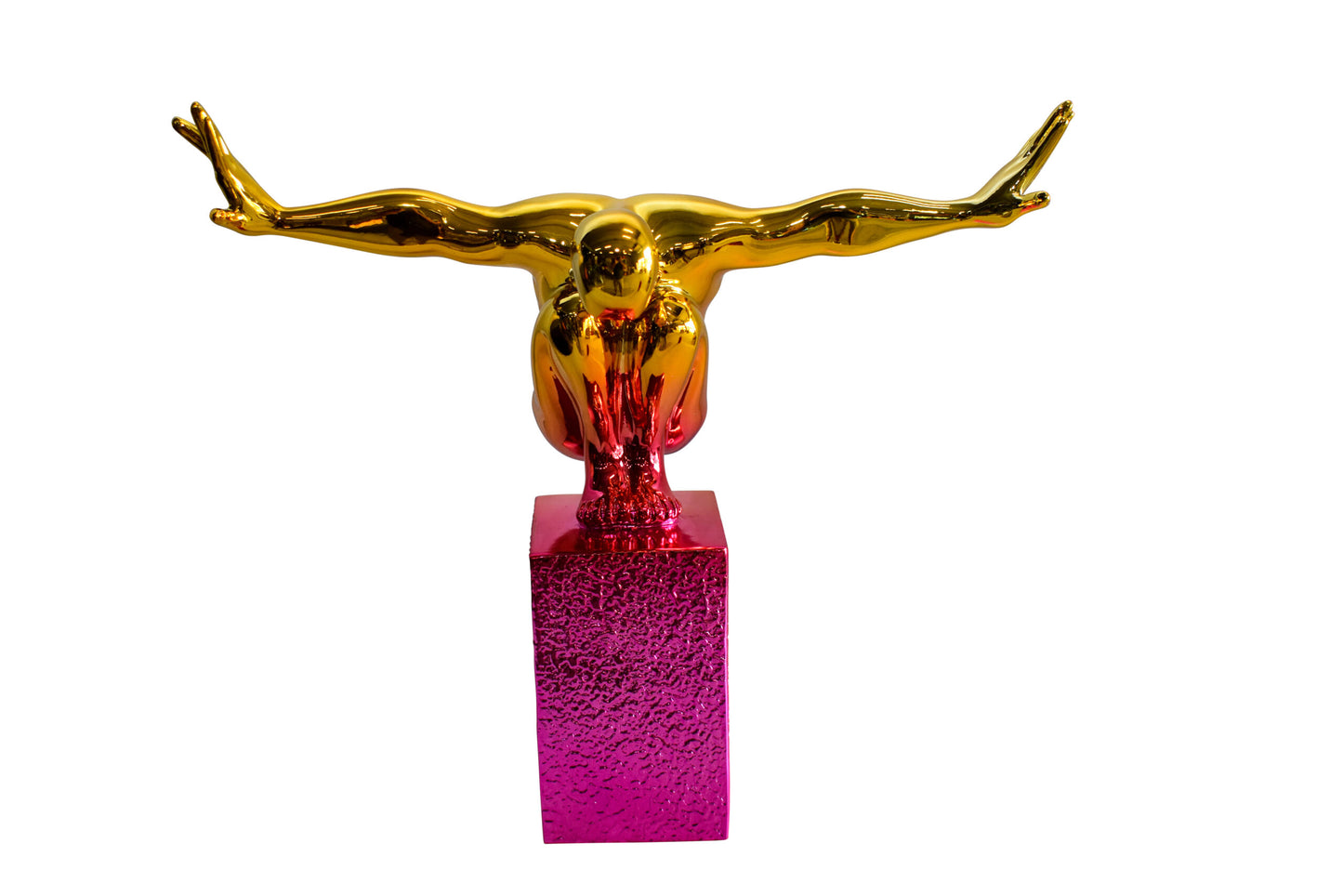 Olympian Stanced Man on Patterned Pink Chrome Base Resin Statue 20" x 8" x 17"H