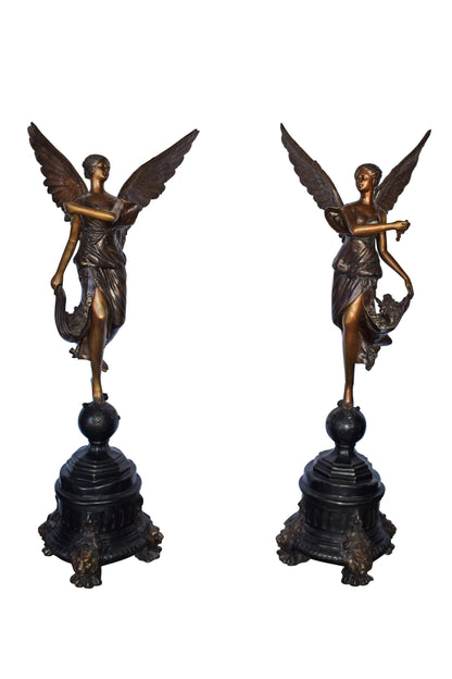 A Pair of Angels of Fortune Bronze Statues  Size: 27" x 27" x 69"H