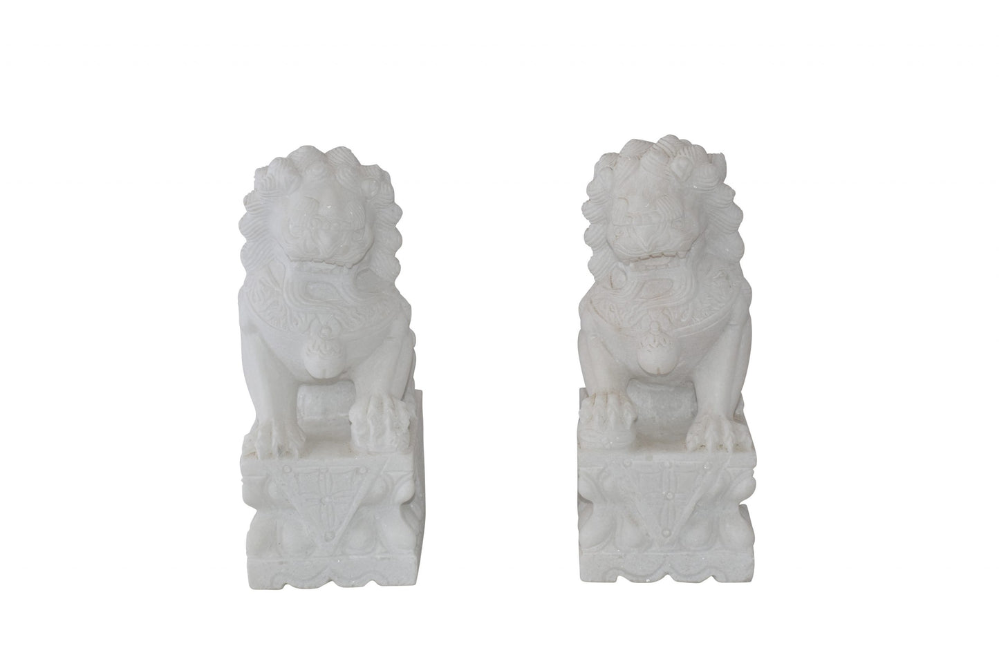 A Pair of Marble Statues of Foo Dogs Size: 5" x 6" x 12"H