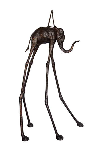Modern Art Brown Patina Tall Elephant Bronze Statue - Size: 26"L x 27"W x 67"H.