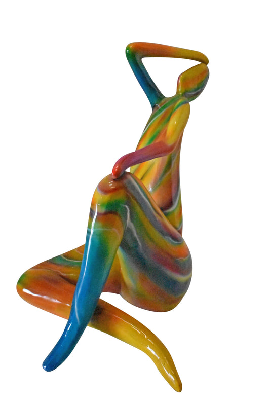 Modern Lady Touching her Head Bronze Statue - Size: 28"L x 23"W x 29"H.