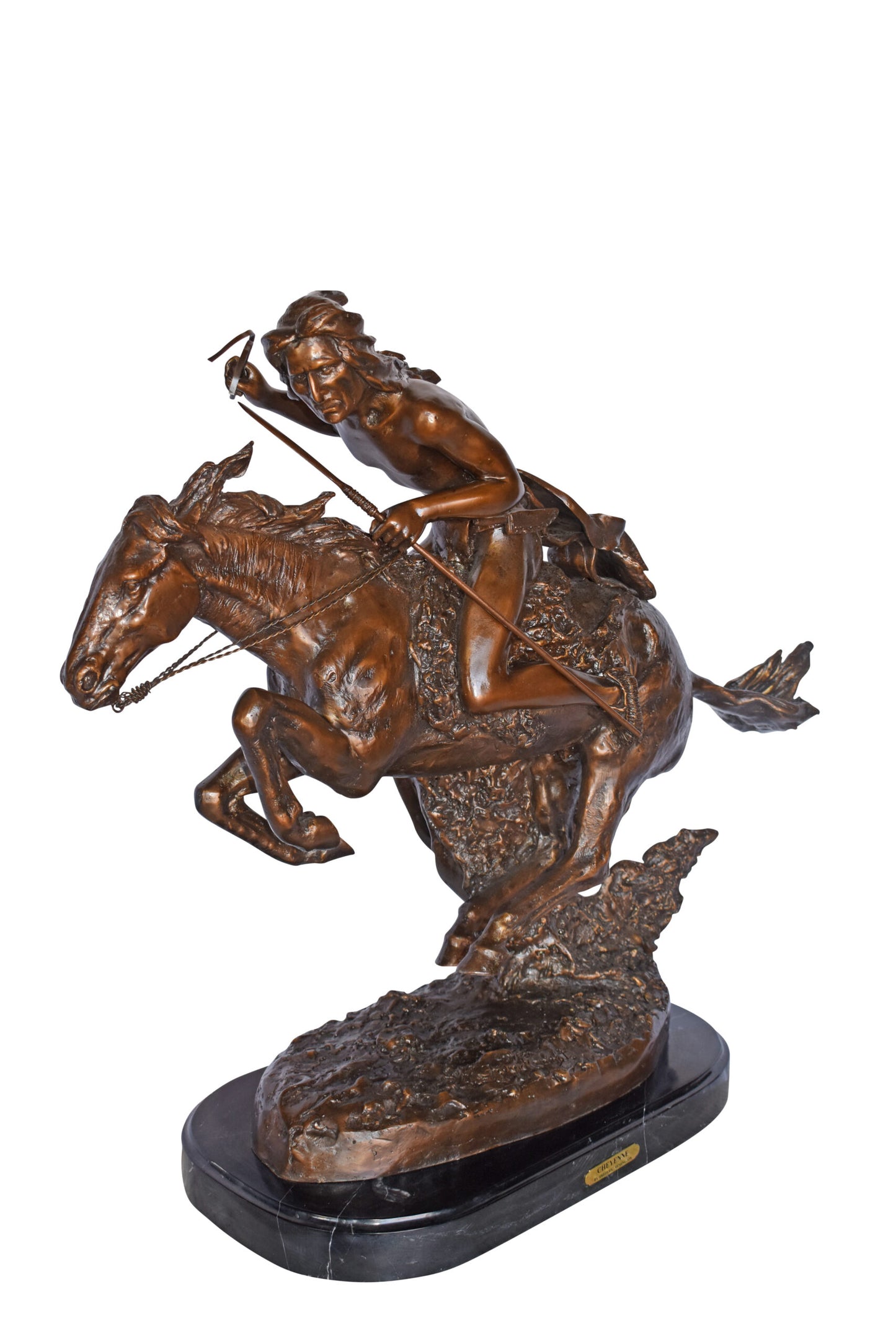 Cheyenne by Remington Bronze Statue Replica - Size: 33"L x 11"W x 29"H.