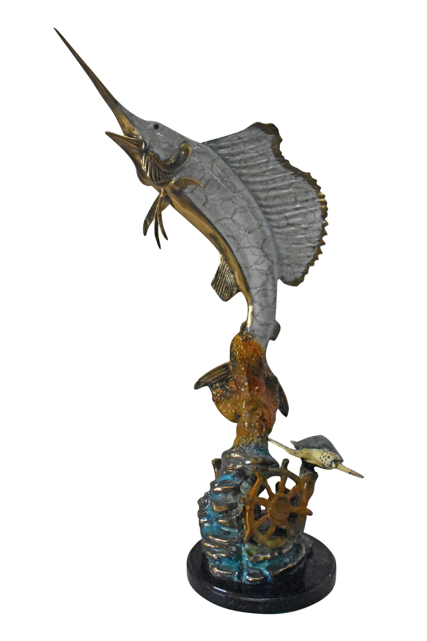 Sailfish with Turtle Bronze Statue - Size: 12"L x 18"W x 31"H.