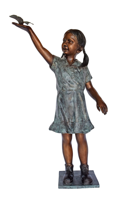 Young Girl Holding a Butterfly Outside at The Park - Size: 21"L x 11"W x 49"H.