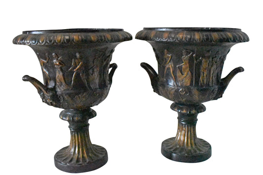 Pair of Beautiful Urns Bronze Statues - Size: 24"L x 24"W x 29"H.