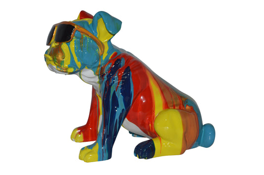 Modern art Bulldog with Sunglasses Resin Statue - Size: 16"L x 9"W x 14"H.
