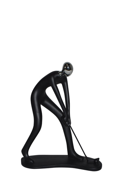 Modern art Black Golfer with Silver Head Resin Statue - Size: 7"L x 2"W x 9"H.