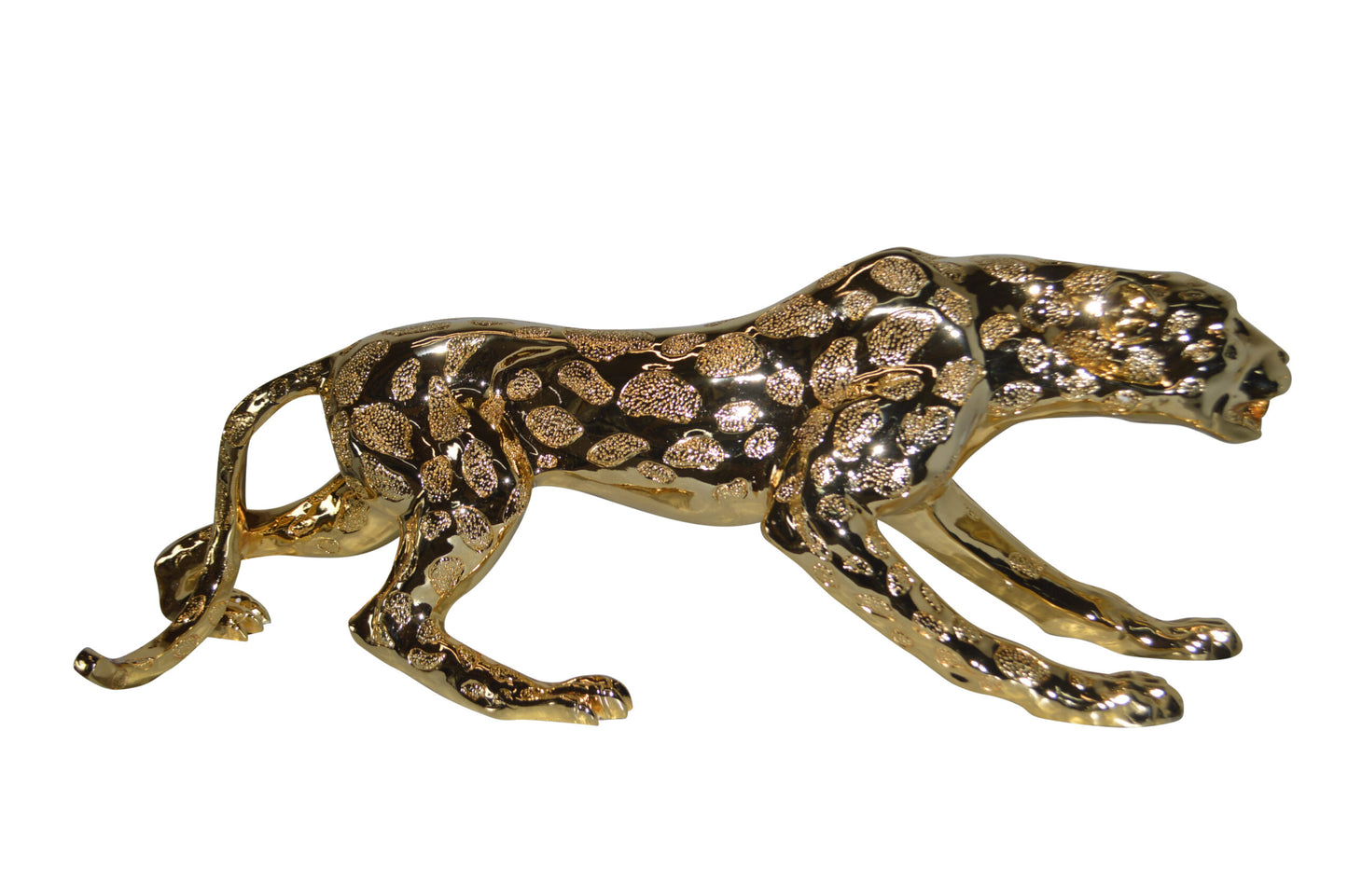 Modern Art Large Gold Jaguar Statue Made of Resin - Size: 42"L x 8"W x 14"H.