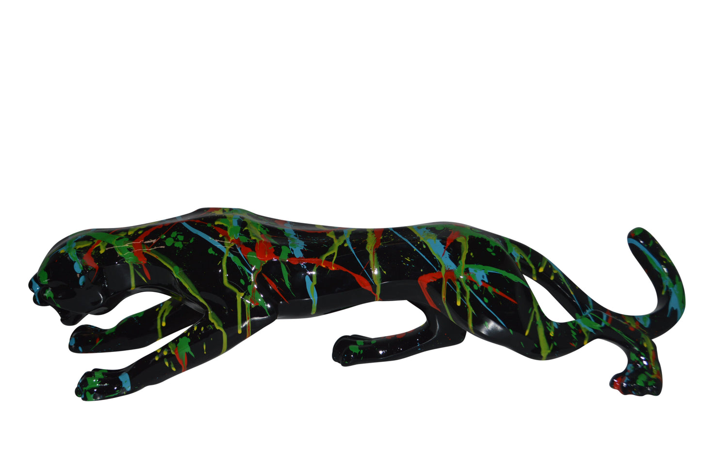 Modern Art Black Jaguar mixed colors Resin Statue - Size: 27"L x 7"W x 7"H.
