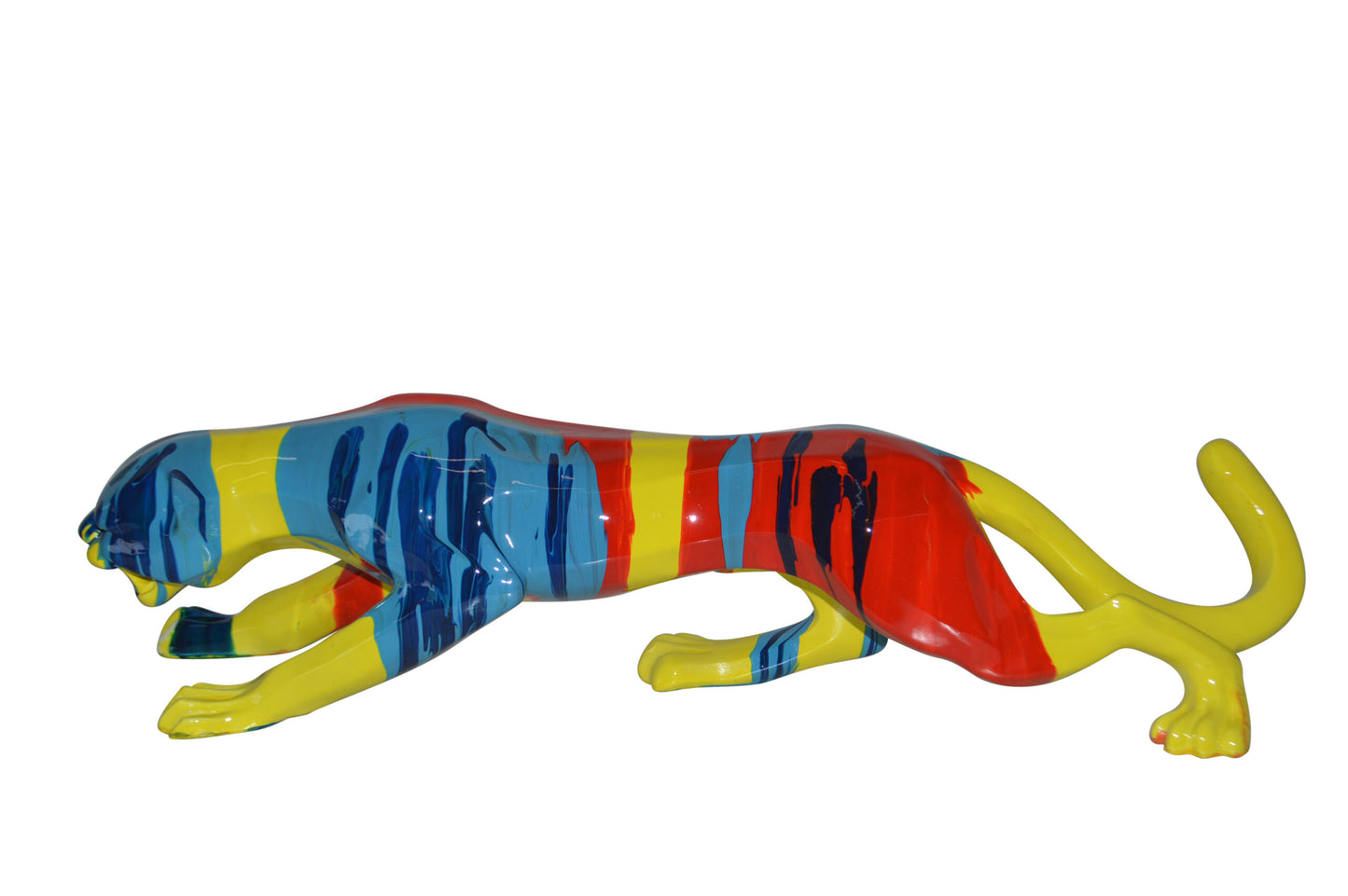 Modern Art Medium Colored Jaguar Statue Made of Resin - Size: 27"L x 7"W x 7"H.