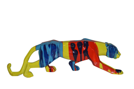 Modern Art Small Colored Jaguar Statue Made of Resin - Size: 17"L x 4"W x 5"H.