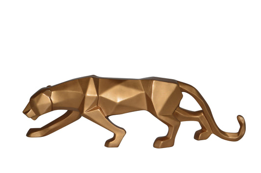Modern Art Small Gold Jaguar Statue Made of Resin - Size: 17"L x 4"W x 5"H.