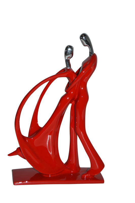Modern Art Dancers Red with Chrome Head Resin Statue - Size: 7"L x 3"W x 11"H.