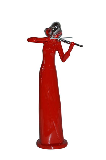 Women Playing the Violin Red and Chrome Resin Statue - Size: 5"L x 4"W x 12"H.