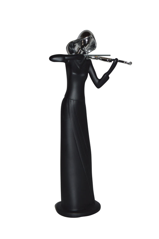 Women Playing the Violin Black and Chrome Resin Statue - Size: 5"L x 4"W x 12"H