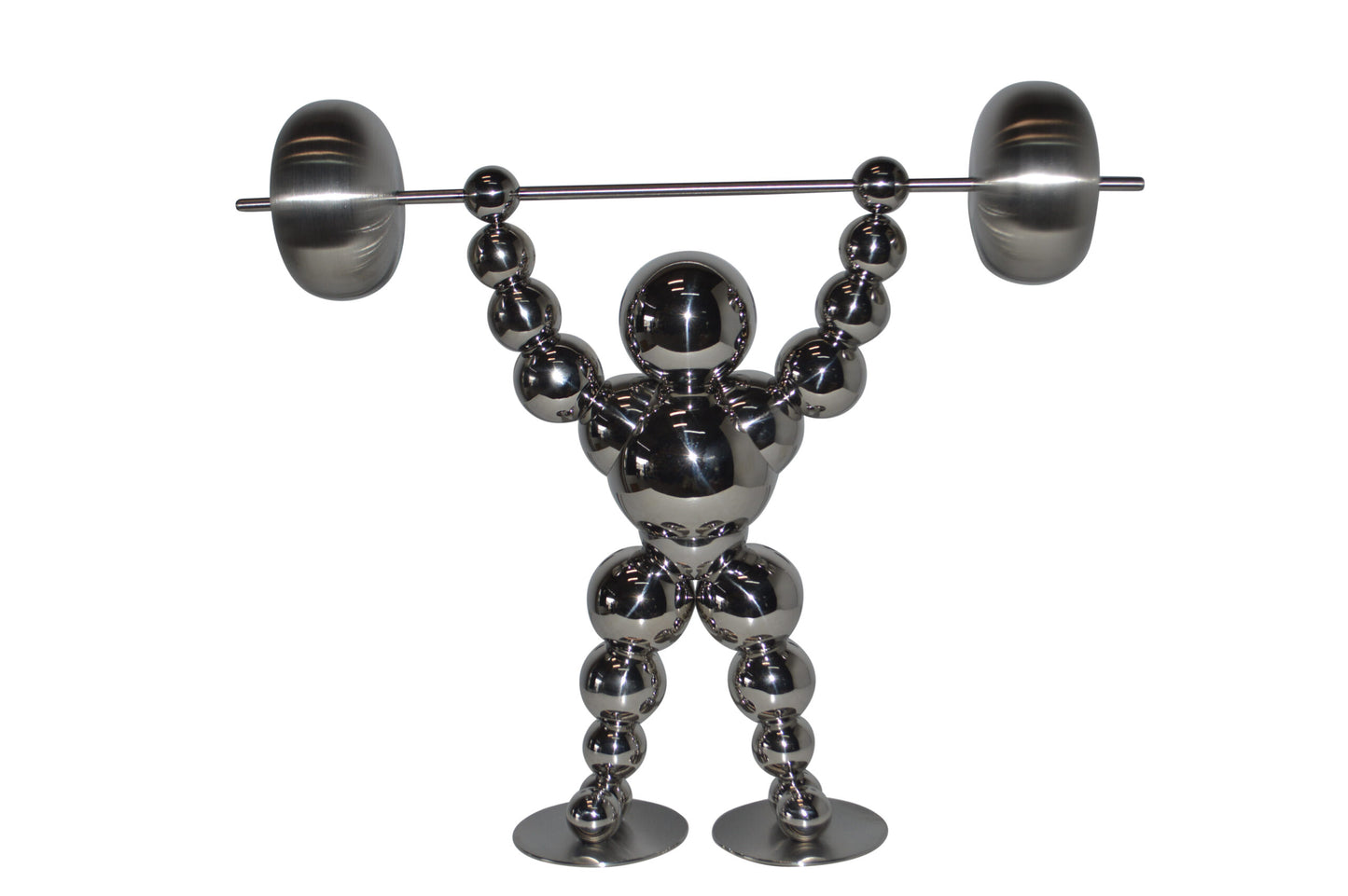 Modern Art Weightlifter Up Position Chrome Balls Statue - Size: 20"x5"x17"H