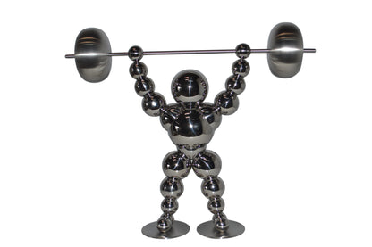 Modern Art Weightlifter Up Position Chrome Balls Statue - Size: 20"x5"x17"H