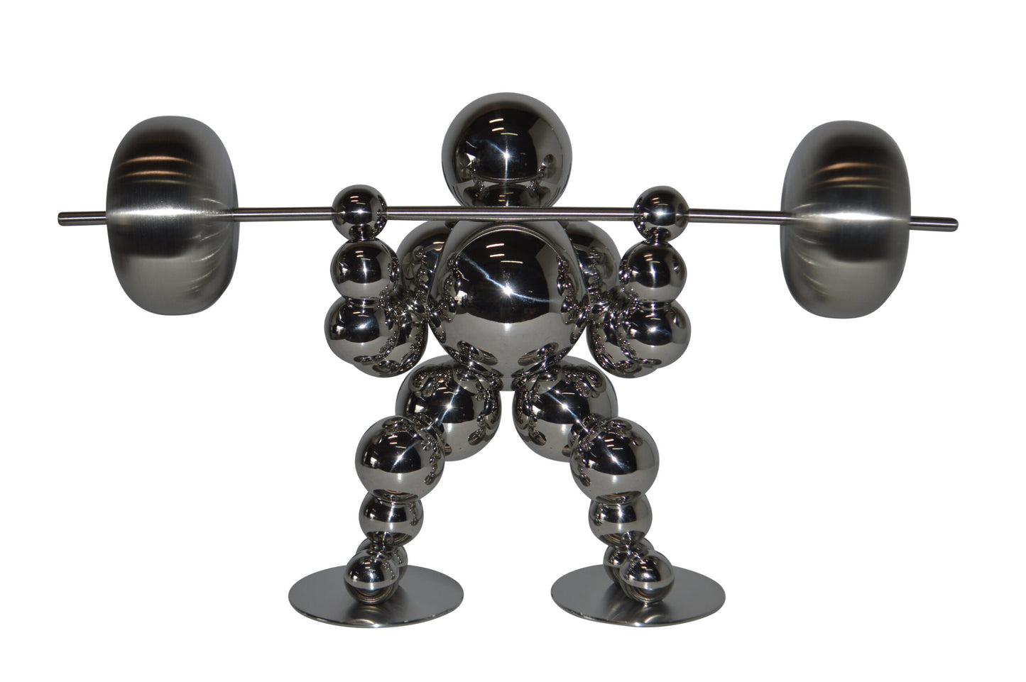 Modern Art Weightlifter Squat Position Chrome Statue - Size: 20"L x 7"W x 12"H.