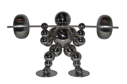 Modern Art Weightlifter Squat Position Chrome Statue - Size: 20"L x 7"W x 12"H.