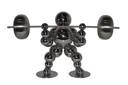 Modern Art Weightlifter Squat Position Chrome Statue - Size: 20"L x 7"W x 12"H.