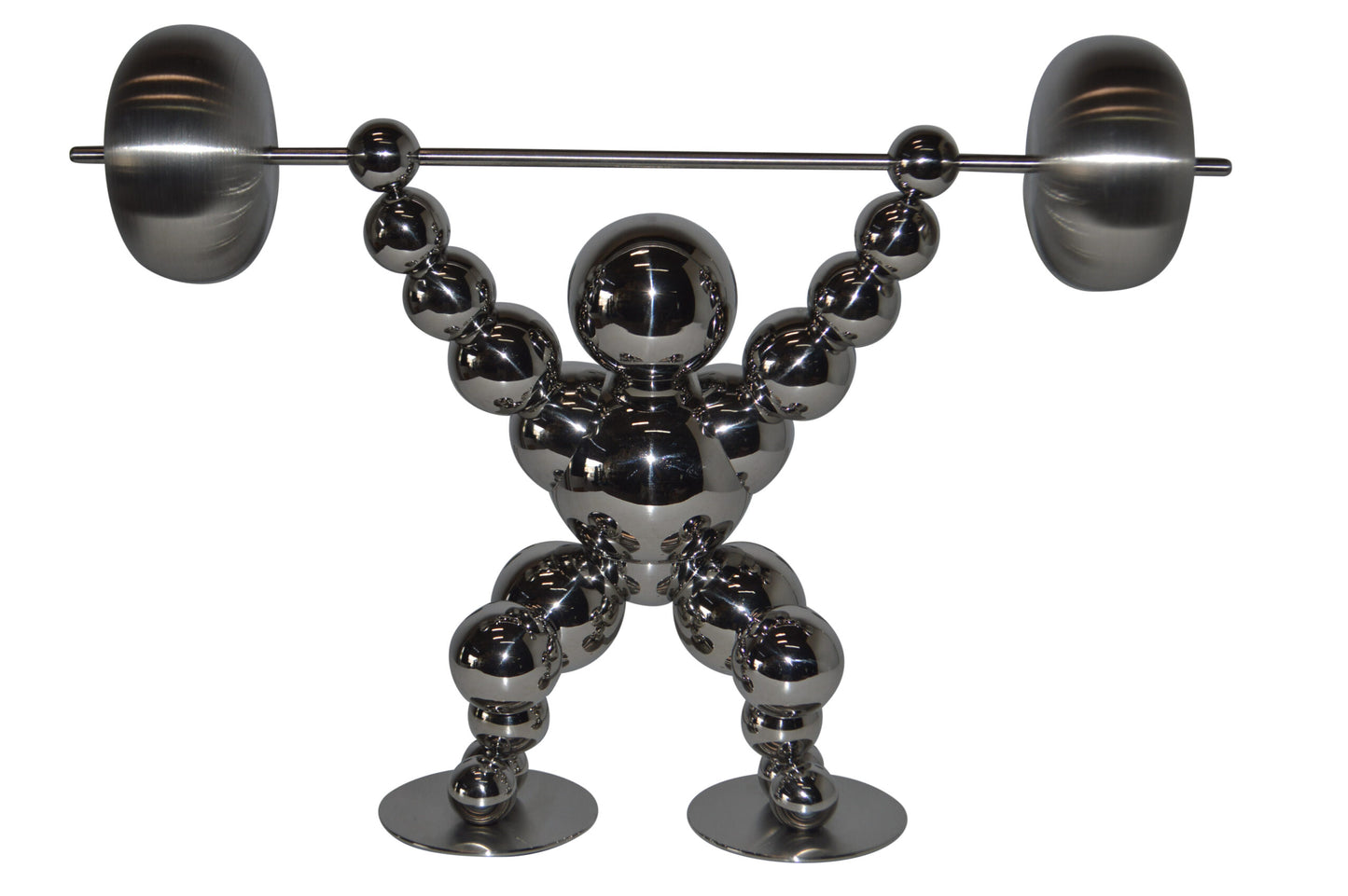 Modern Art Weightlifter Catch Position Chrome Statue - Size: 20"L x 7"W x 15"H.