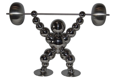 Modern Art Weightlifter Catch Position Chrome Statue - Size: 20"L x 7"W x 15"H.