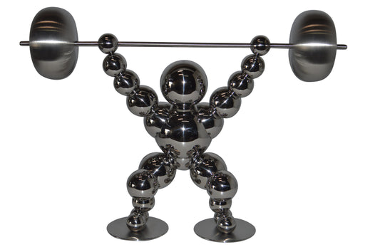 Modern Art Weightlifter Catch Position Chrome Statue - Size: 20"L x 7"W x 15"H.