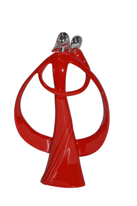 Modern Art of a Couple Hugging Red Chrome Resin Statue - Size: 8"L x 2"W x 12"H