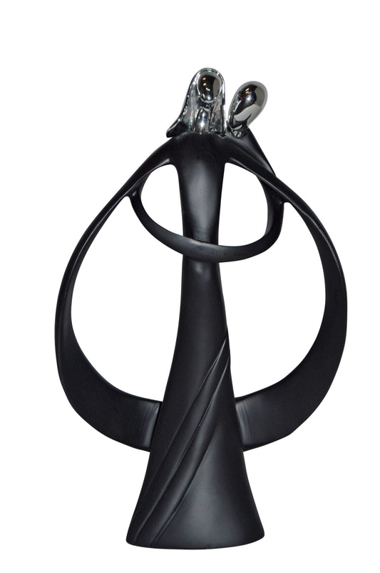 Modern Art of Couple Hugging Black Chrome Resin Statue - Size: 8"L x 2"W x 12"H