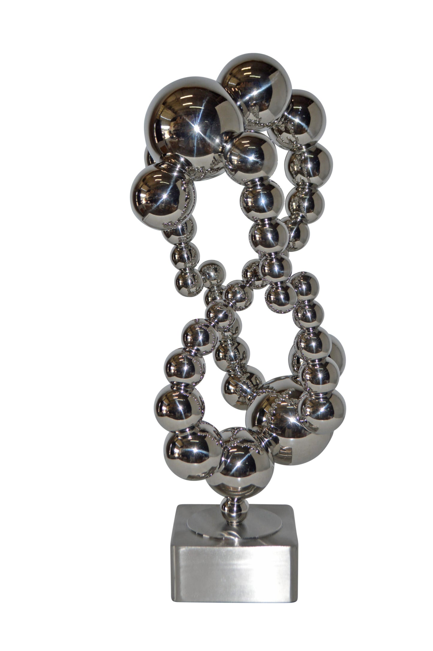 Modern Art Abstract Made of Chrome Balls Statue - Size: 11"L x 10"W x 22"H.