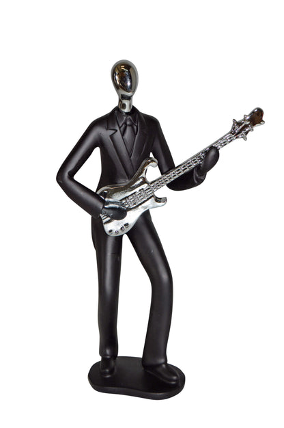 Modern Art Black and Chrome Man Playing Guitar Resin Statue - Size: 7"x3"x11"H